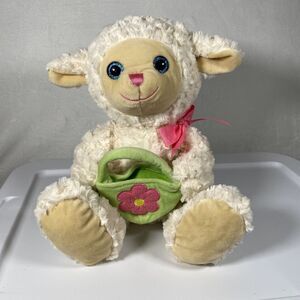 Hugfun Lamb Sheep Easter Cream Big Blue‎ Eyes Basket  14" Plush Stuffed 2016